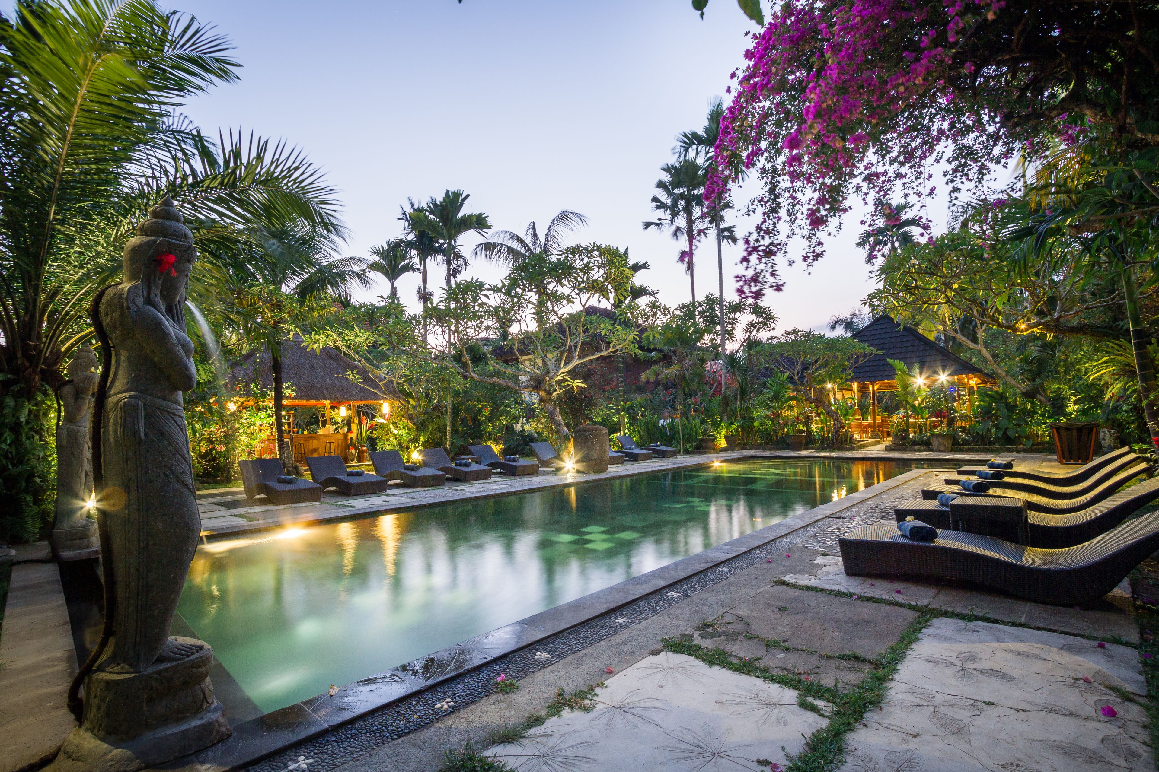 outdoor pool, pool loungers