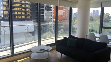 Two Bedroom One Bathroom Apartment | Living area | 32-inch LCD TV with cable channels, TV, DVD player