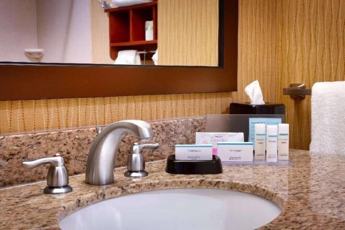 Bathroom | Combined shower/bathtub, free toiletries, towels