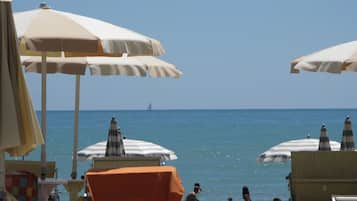 Private beach, sun loungers, beach umbrellas