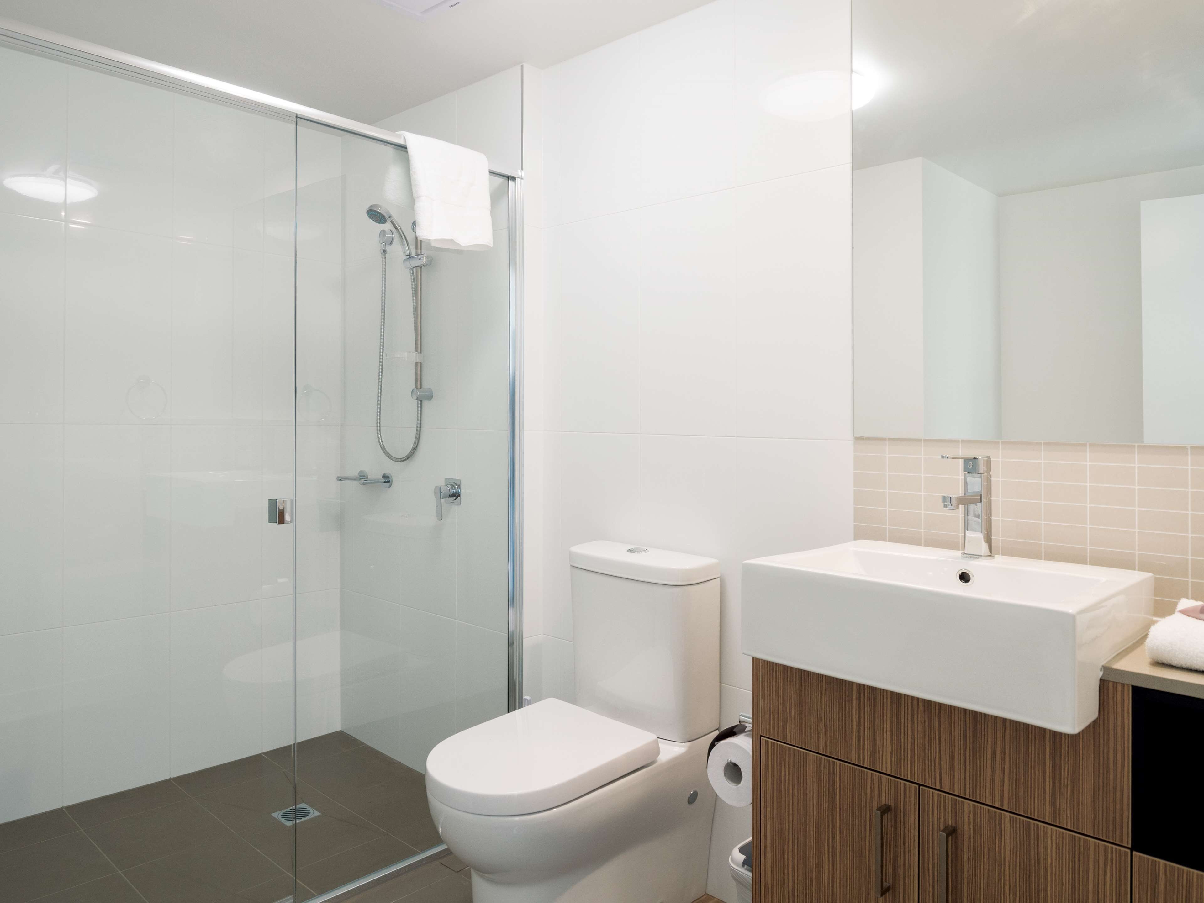 shower, free toiletries, hair dryer, towels