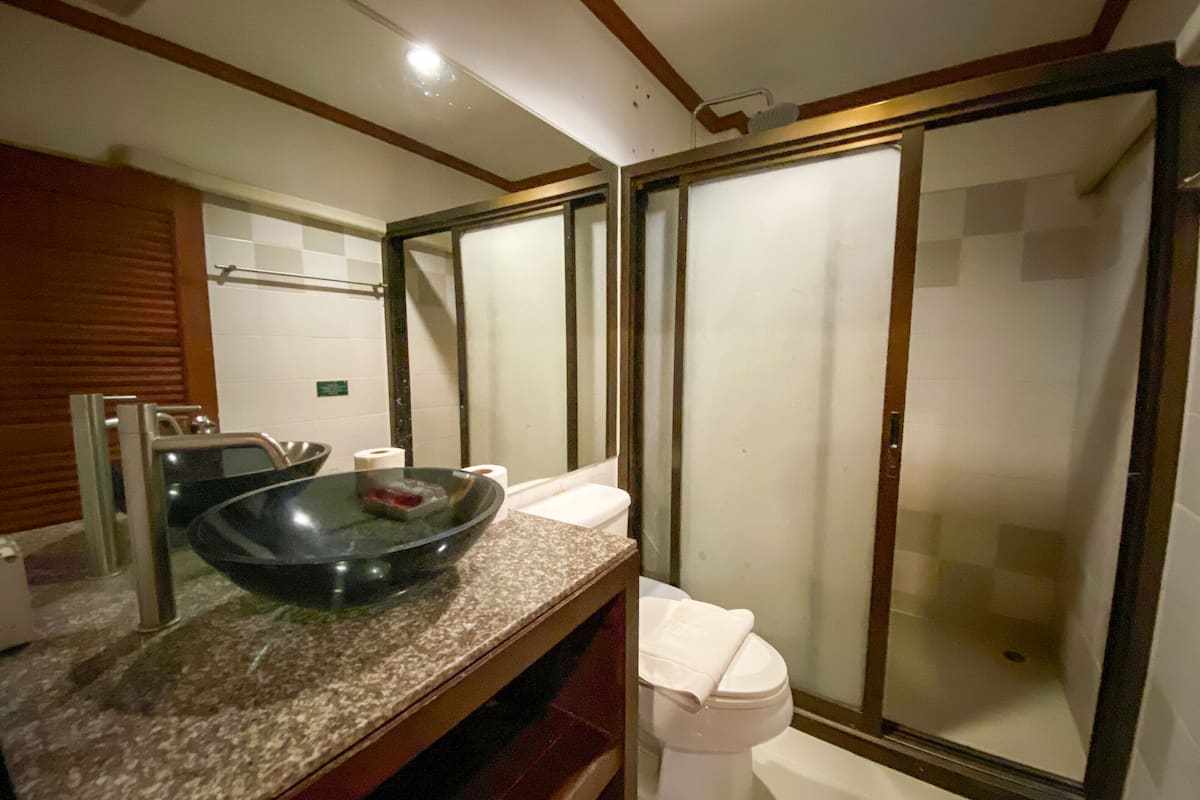 deluxe family | bathroom | shower, free toiletries, towels