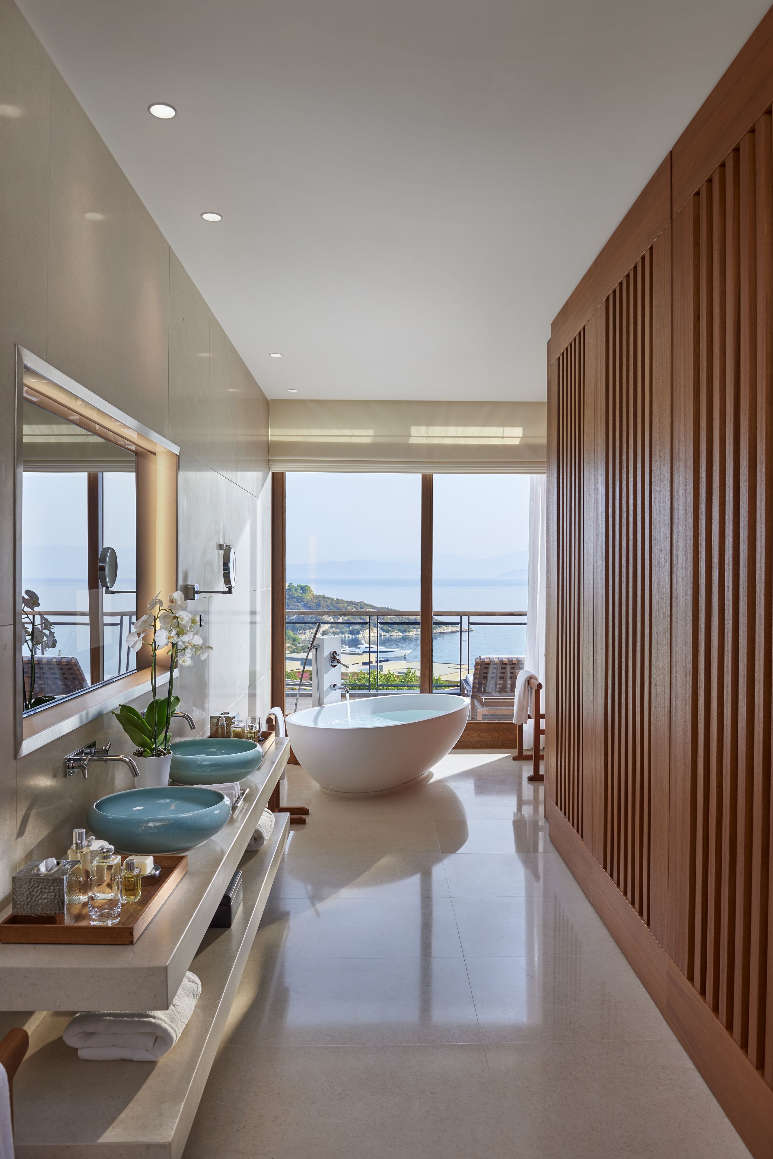 weekend sea view room | bathroom | separate bathtub and shower, designer toiletries, hair dryer, bathrobes