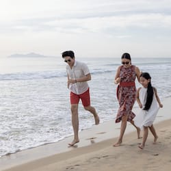 On the beach, white sand, free beach cabanas, sun-loungers