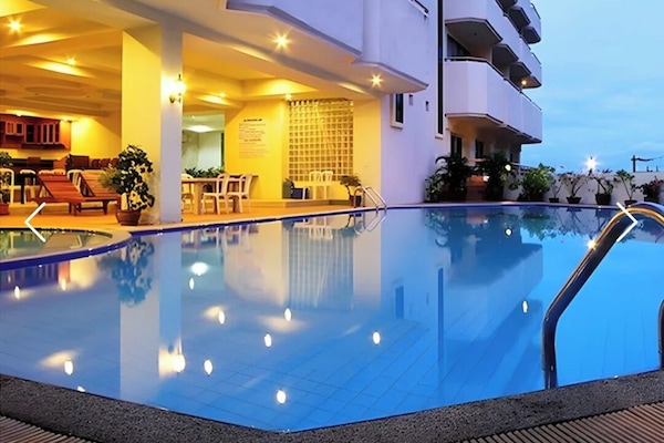 Outdoor pool, sun loungers