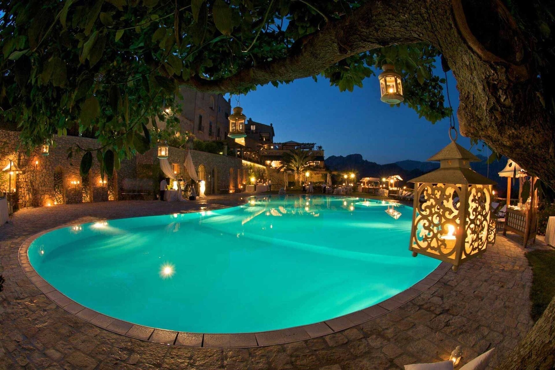 Seasonal outdoor pool, pool loungers