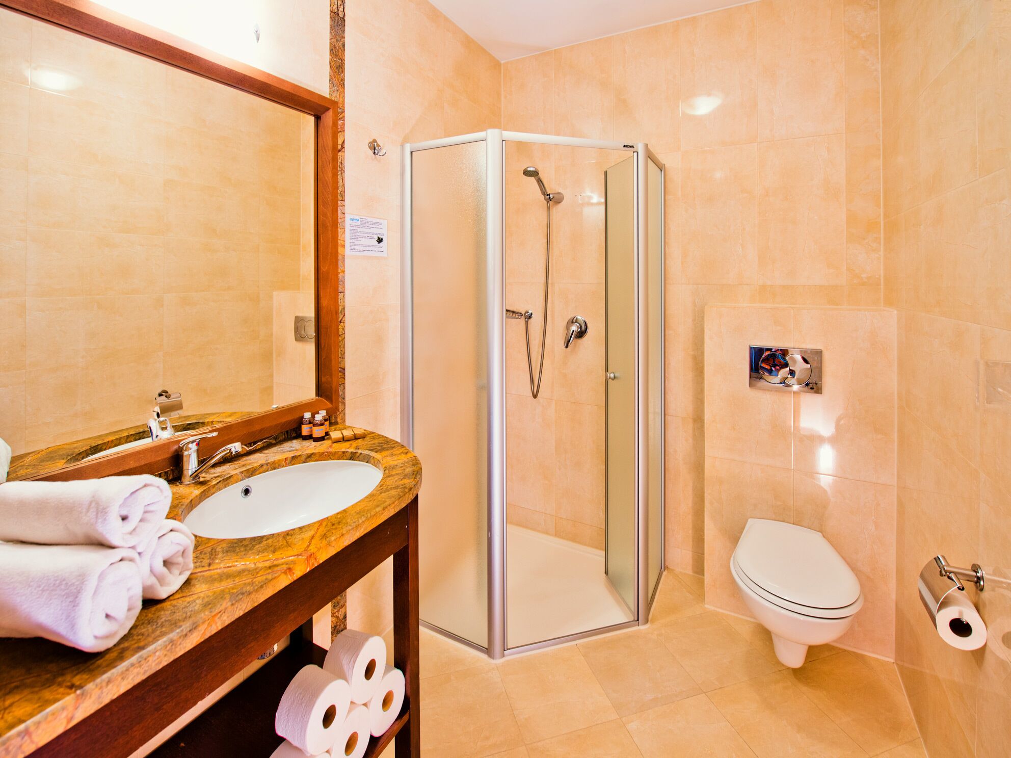 shower, free toiletries, hair dryer, towels