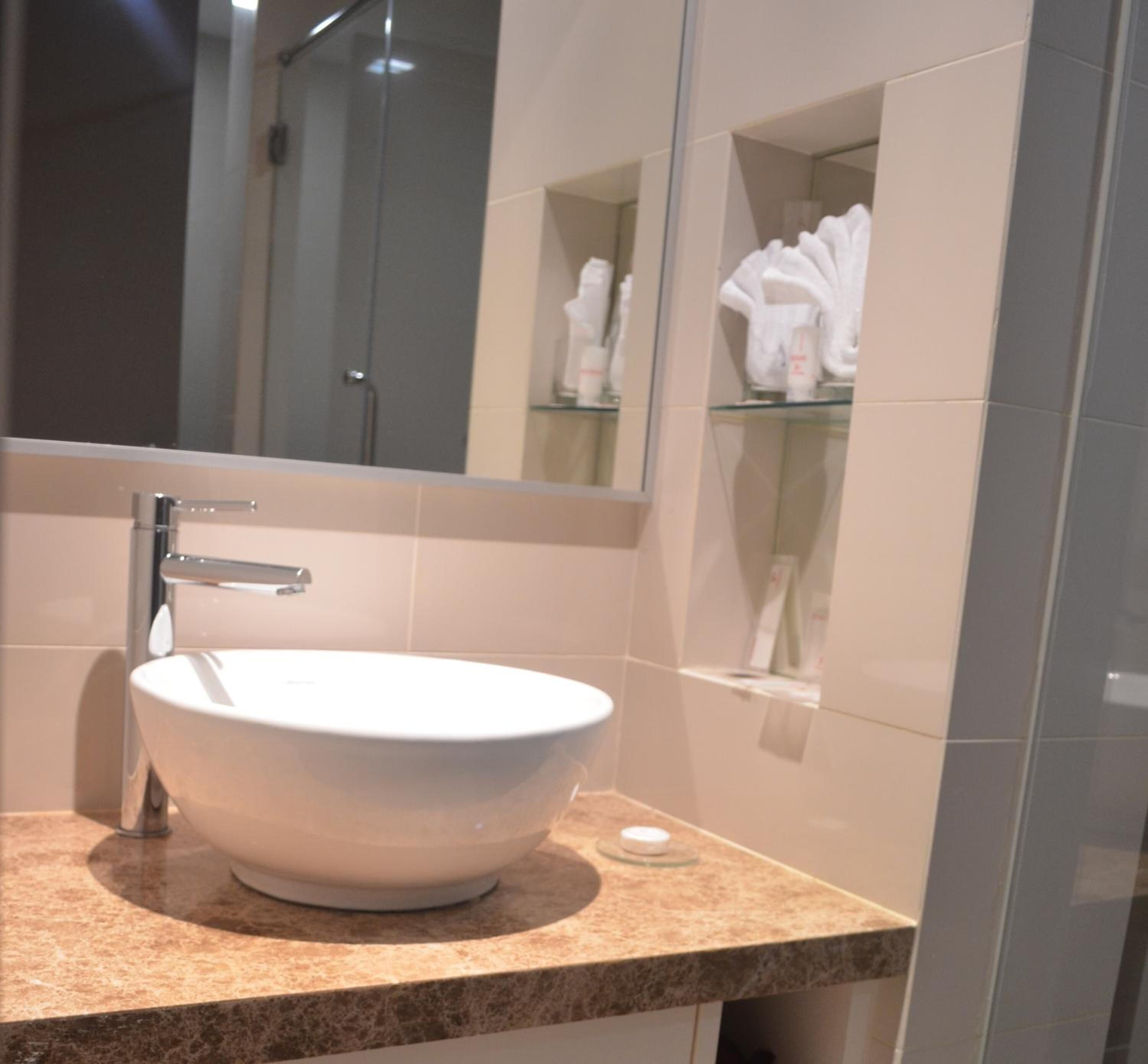 combined shower/bathtub, free toiletries, hair dryer, towels