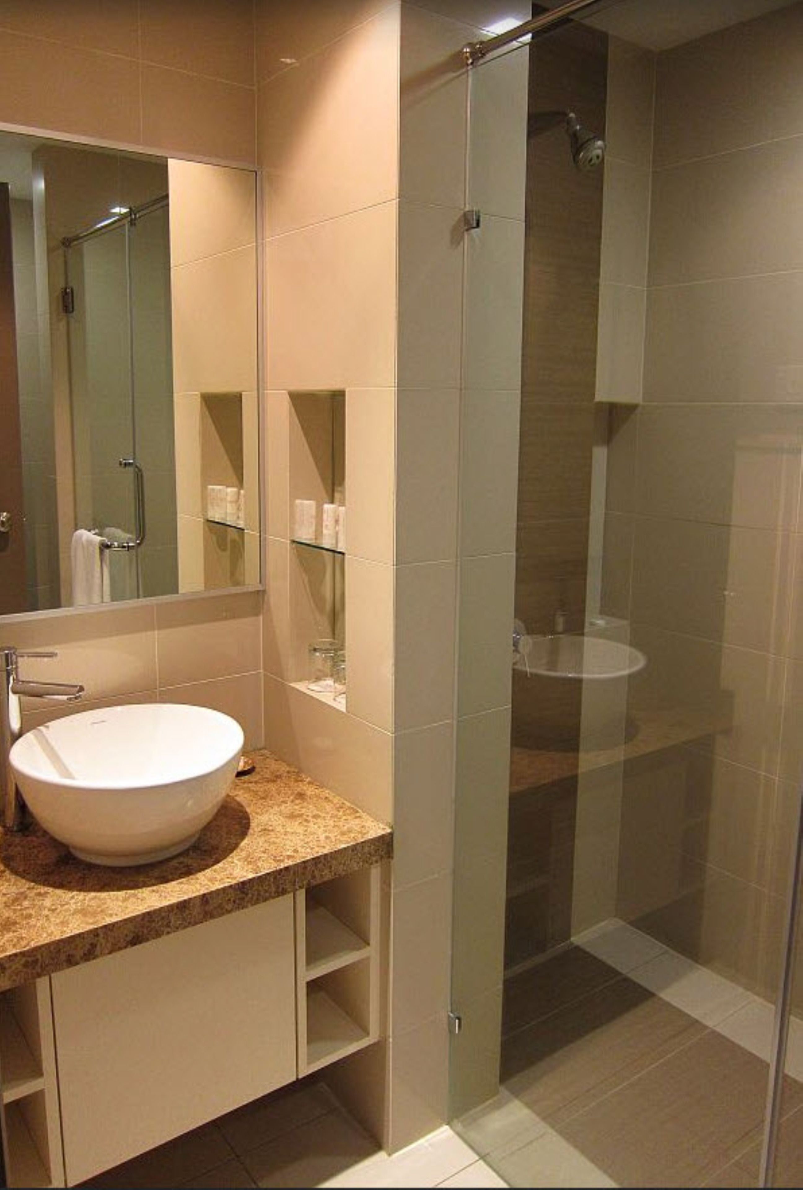 combined shower/bathtub, free toiletries, hair dryer, towels