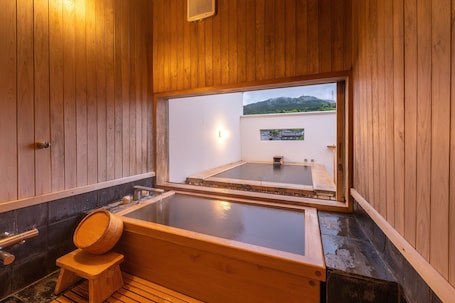 Miyabi-kan Japanese-style room with open air bath, Non Smoking | Bathroom | Shower, rainfall showerhead, free toiletries, hair dryer. Wataya Besso
