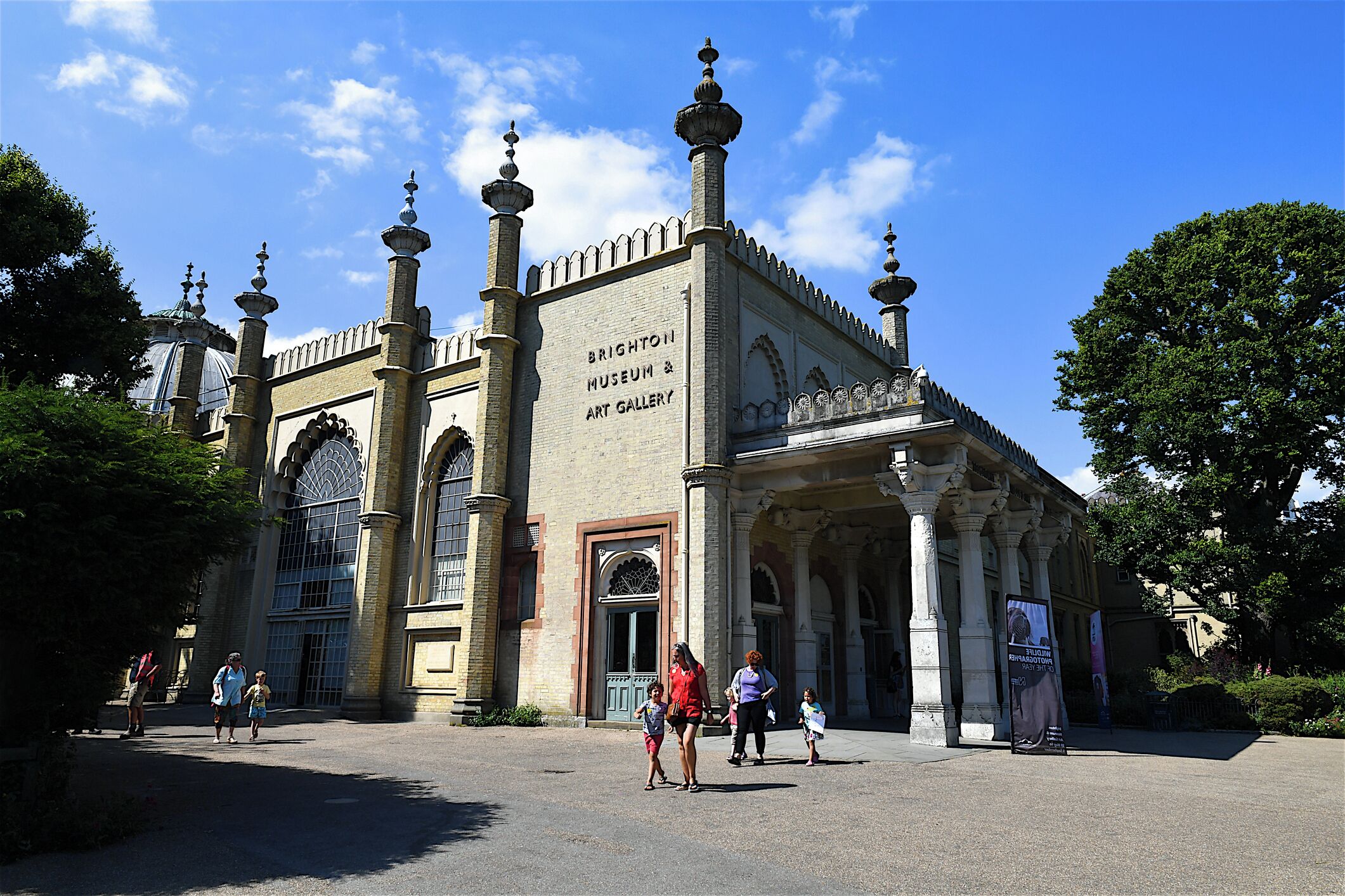 The exterior of the Brighton Museum & Art Gallery with its distinctive architectural style and large windows.