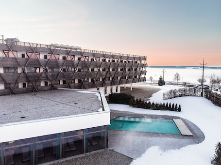 Indoor pool, outdoor pool, pool umbrellas, sun loungers