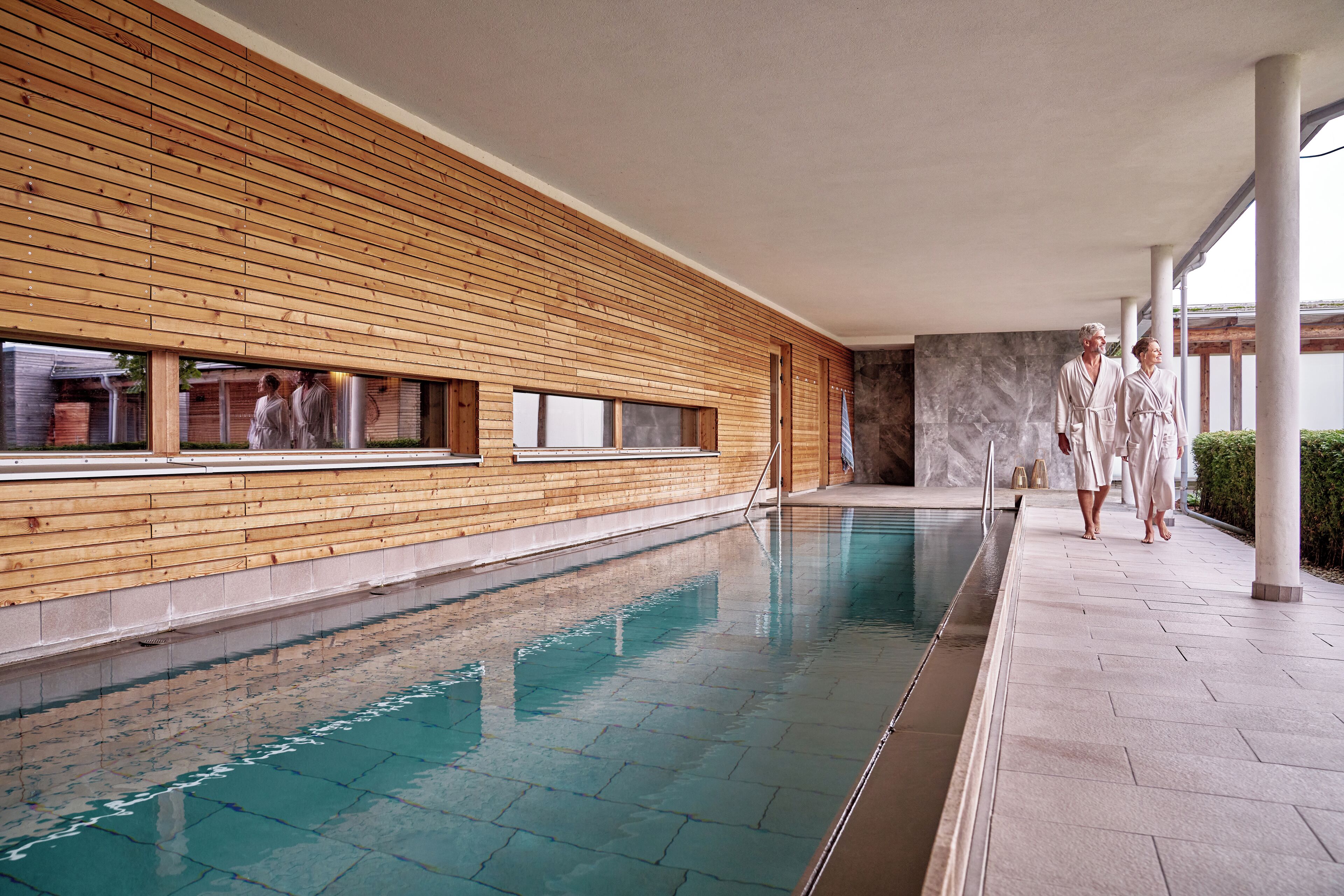 Indoor pool, outdoor pool, pool umbrellas, sun loungers