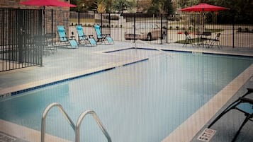 Outdoor pool, open 9:00 AM to 10:00 PM, pool umbrellas, sun loungers