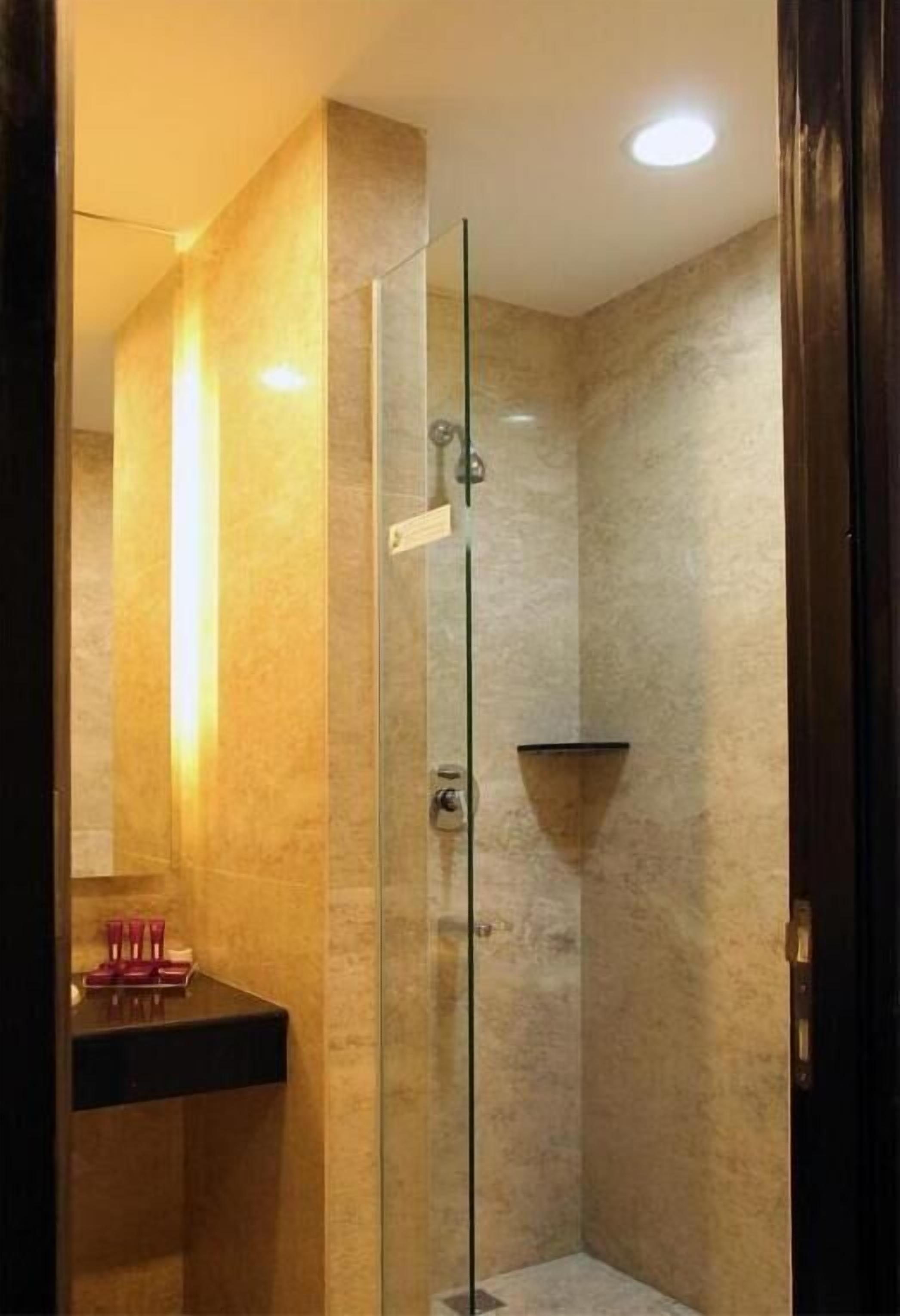 shower, free toiletries, hair dryer, towels