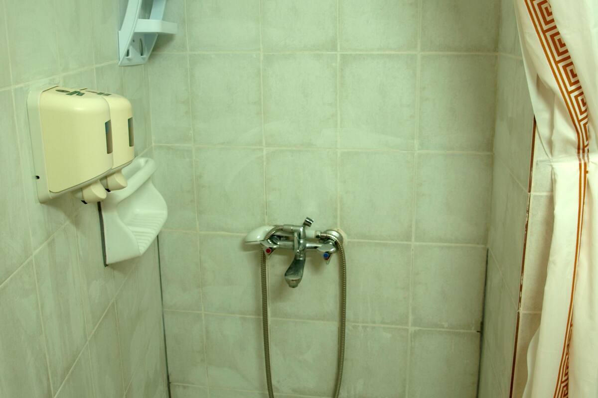 basic double room | bathroom | shower, hair dryer, towels