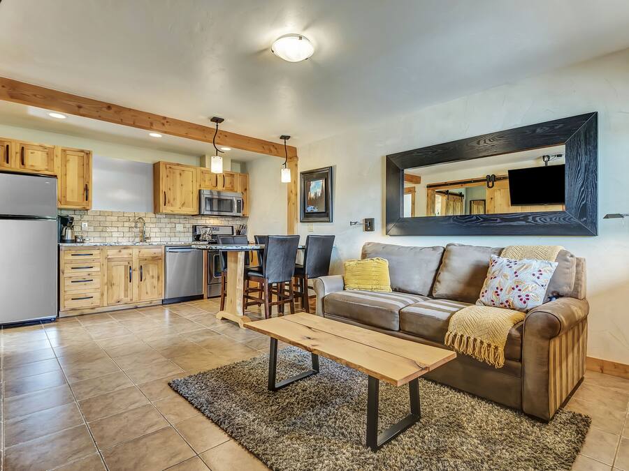 50-inch flat-screen TV with cable channels, TV, DVD player