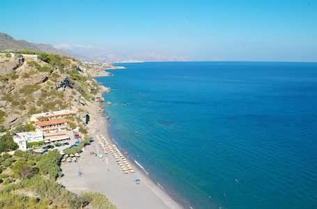Beach nearby, sun loungers, beach umbrellas, beach volleyball