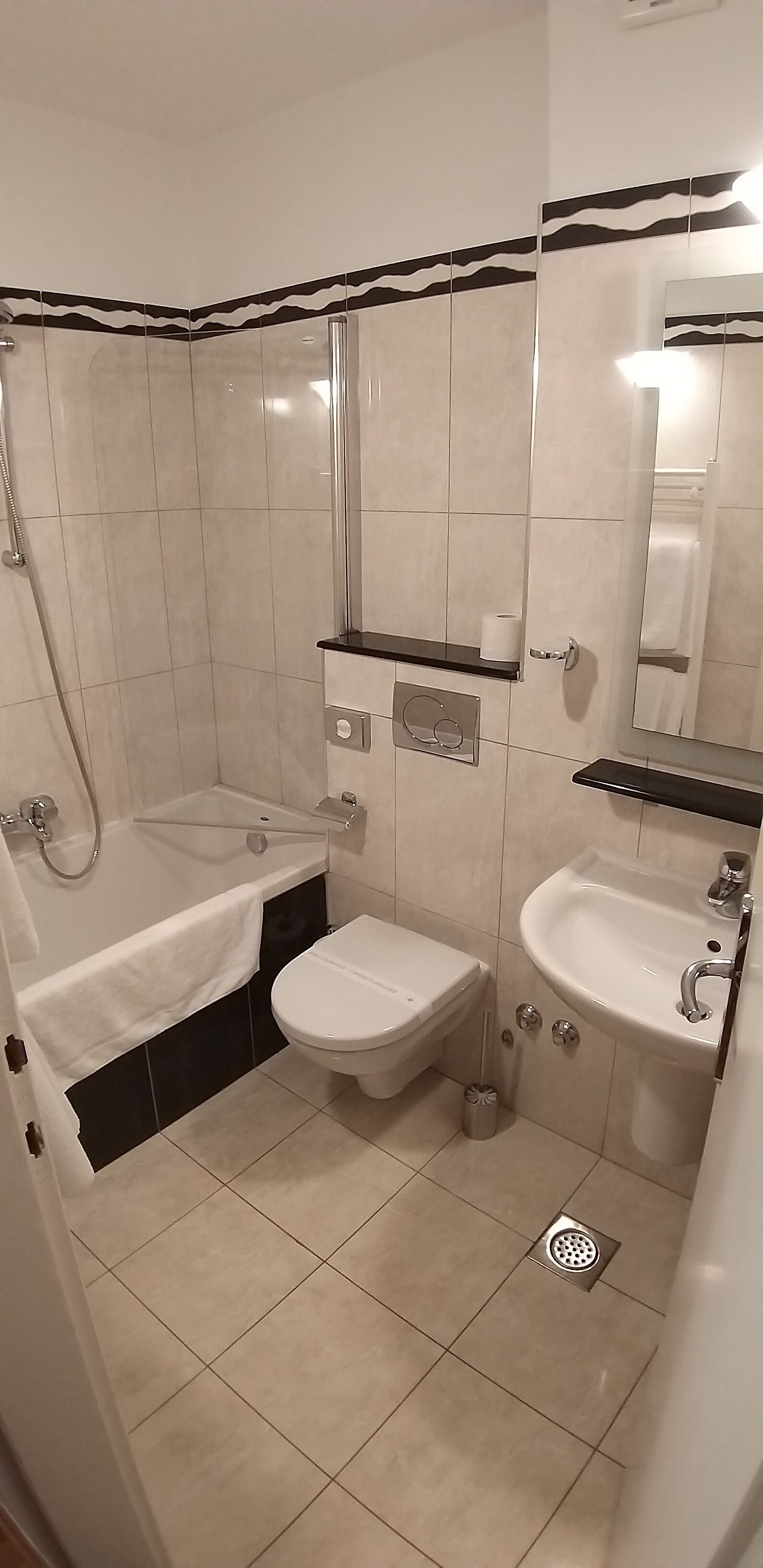 standard double room | bathroom | designer toiletries, hair dryer, towels