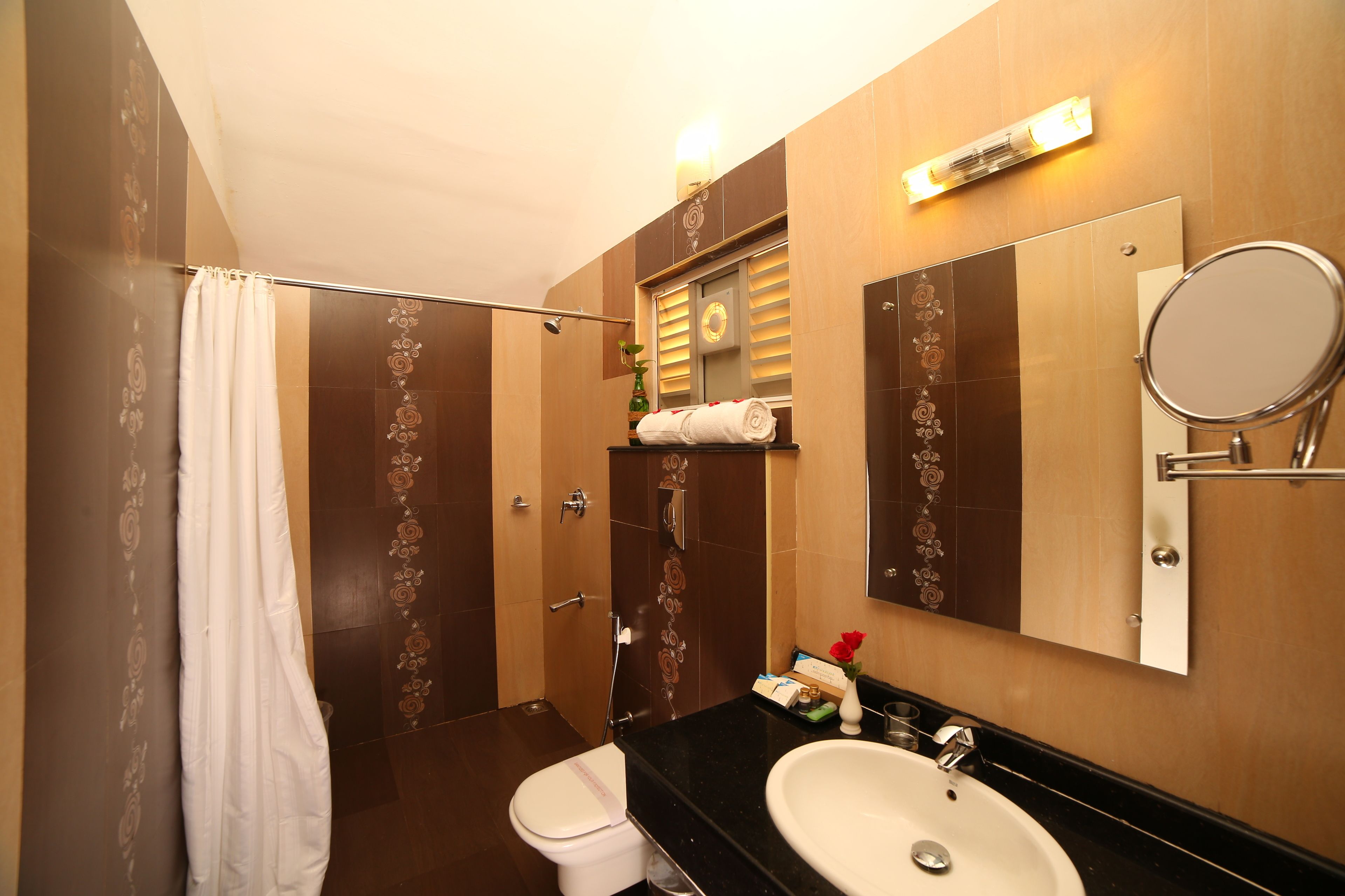 shower, rainfall showerhead, free toiletries, hair dryer