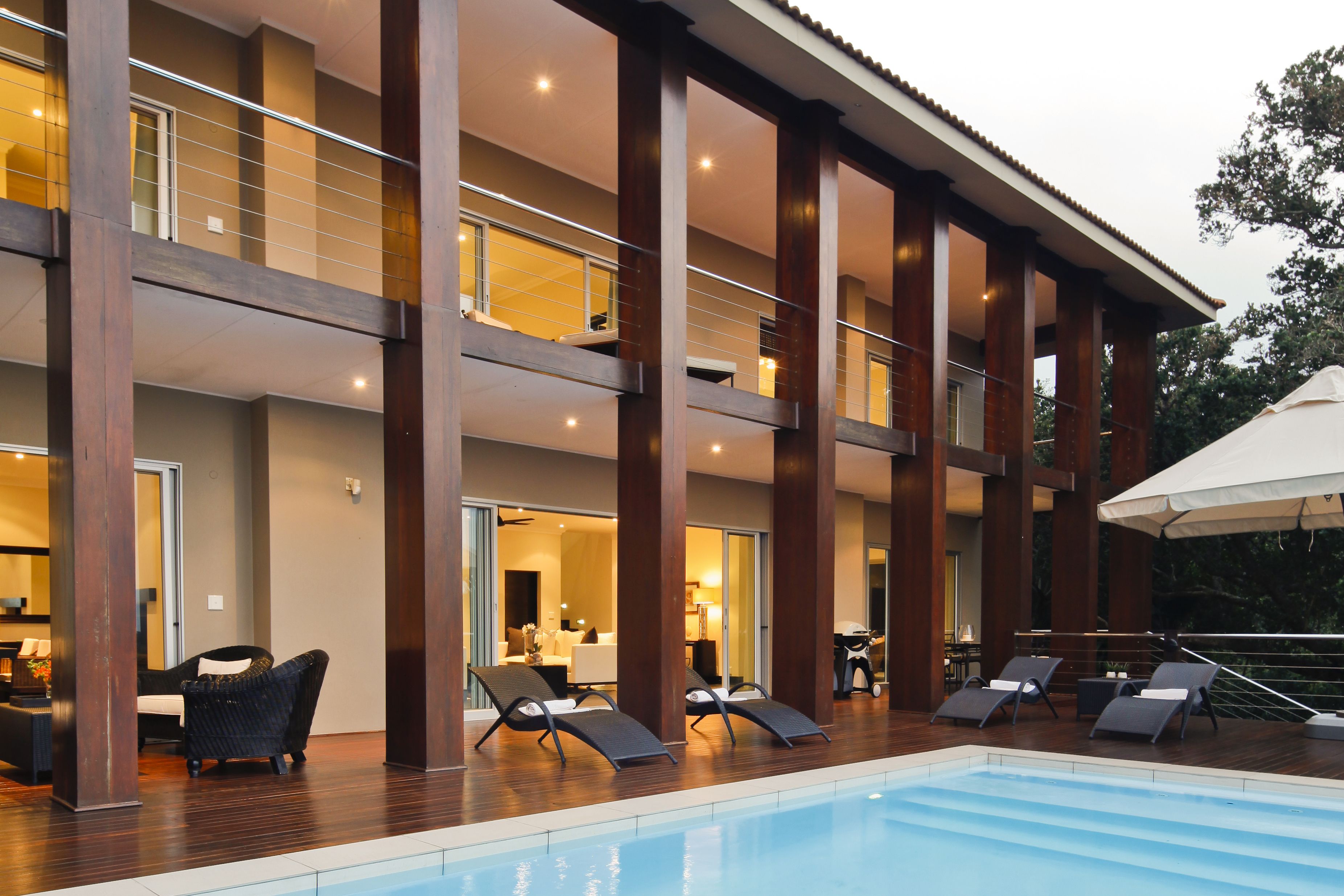 Outdoor pool, pool umbrellas, pool loungers