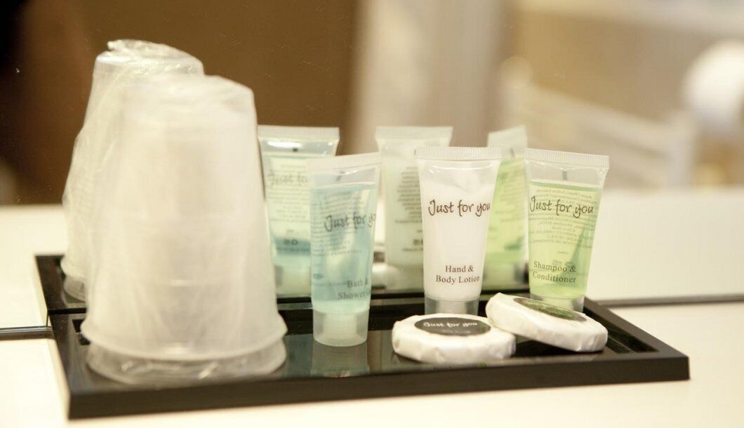 free toiletries, hair dryer, towels