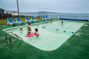 Seasonal outdoor pool, sun loungers