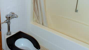 Spring water tub, rainfall showerhead, free toiletries, hair dryer