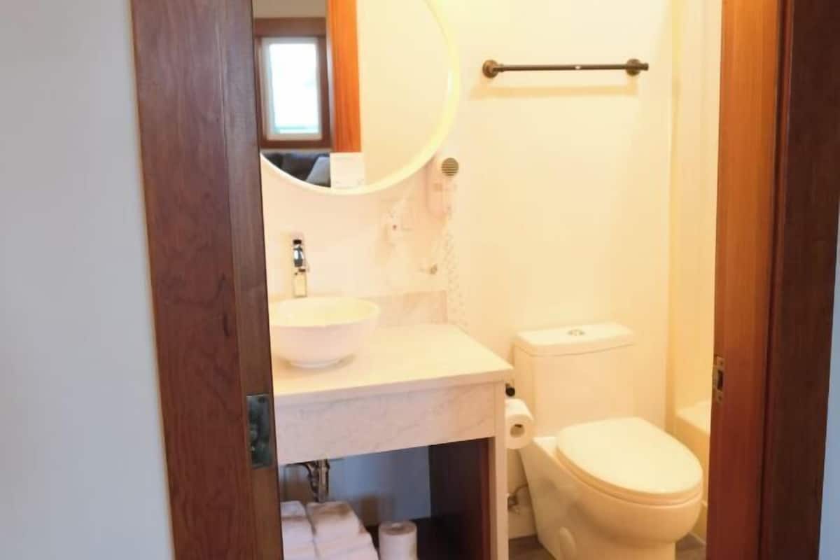 Bathroom | Combined shower/tub, free toiletries, hair dryer, towels