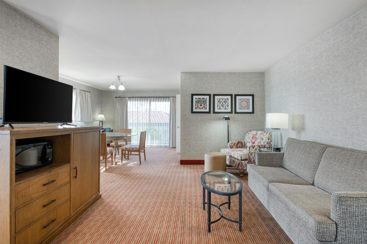 Individually furnished, desk, laptop workspace, iron/ironing board