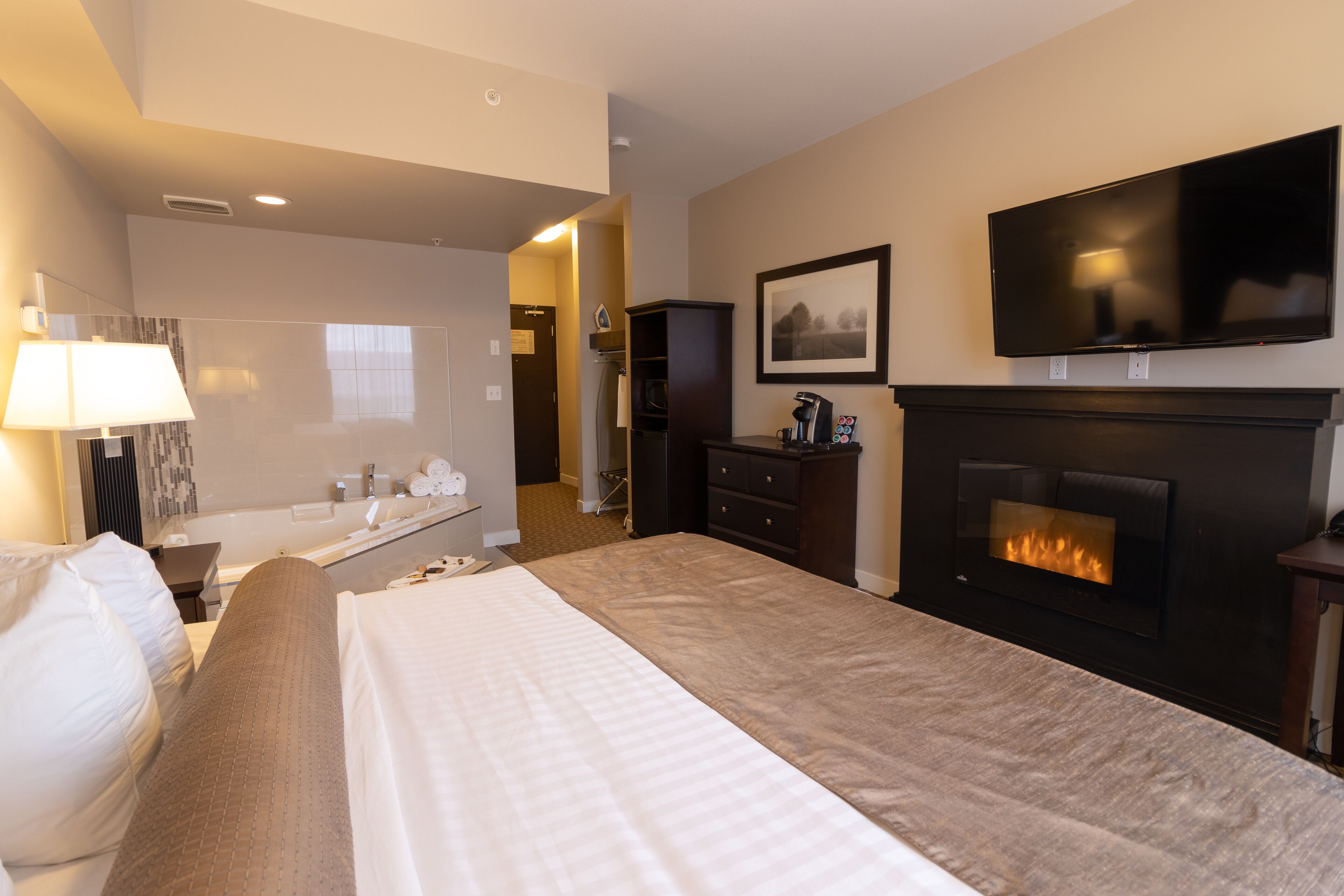 romantic room | premium bedding, pillow-top beds, desk, soundproofing