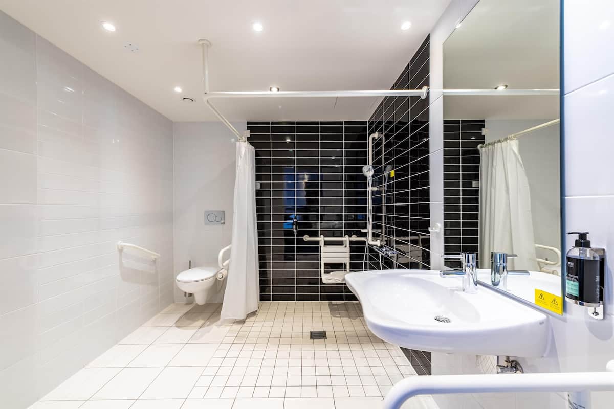 Tweepersoonskamer, rolstoeltoegankelijke douche | Rolstoeltoegankelijke badkamer