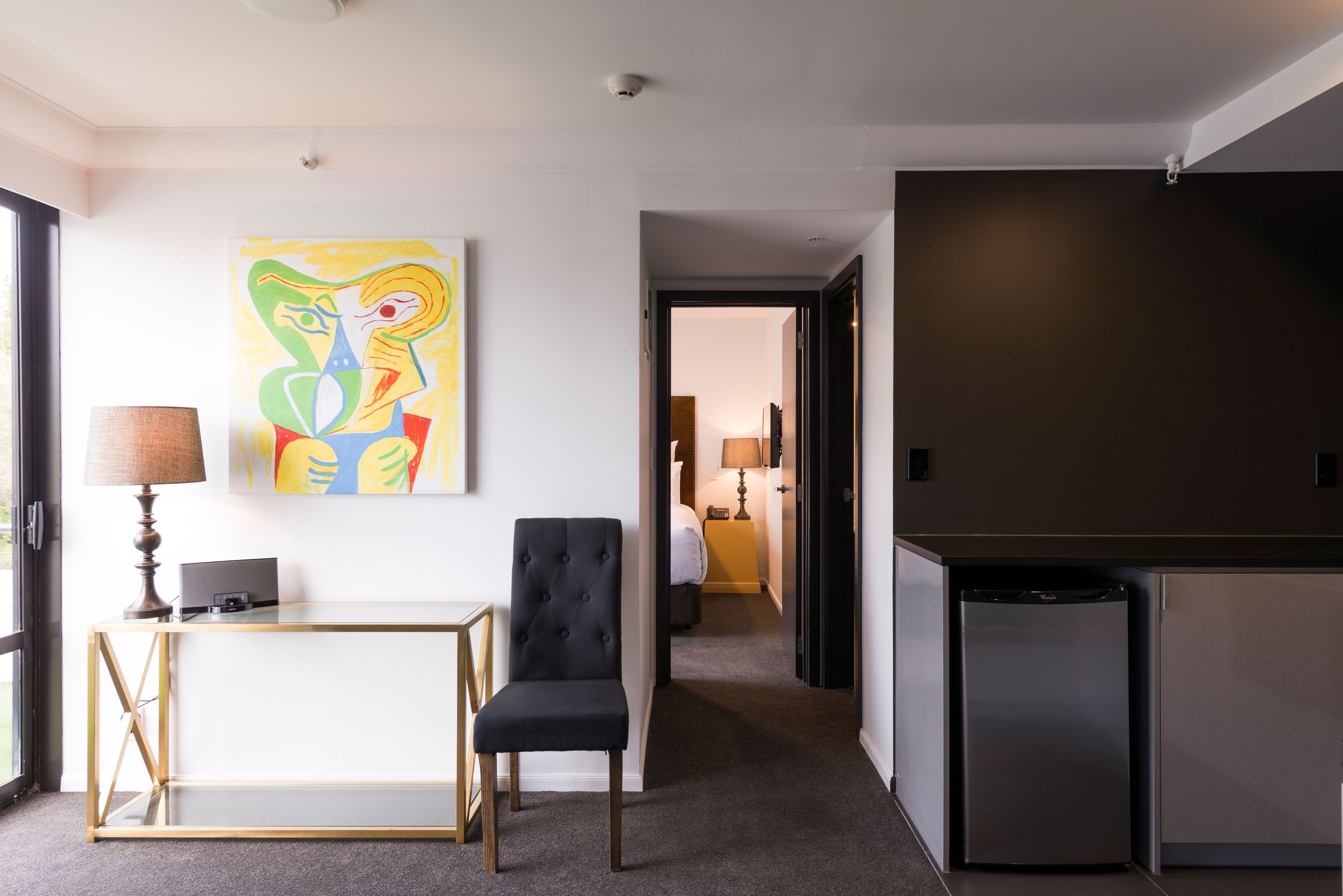 50-inch flat-screen tv with satellite channels, tv, ipad