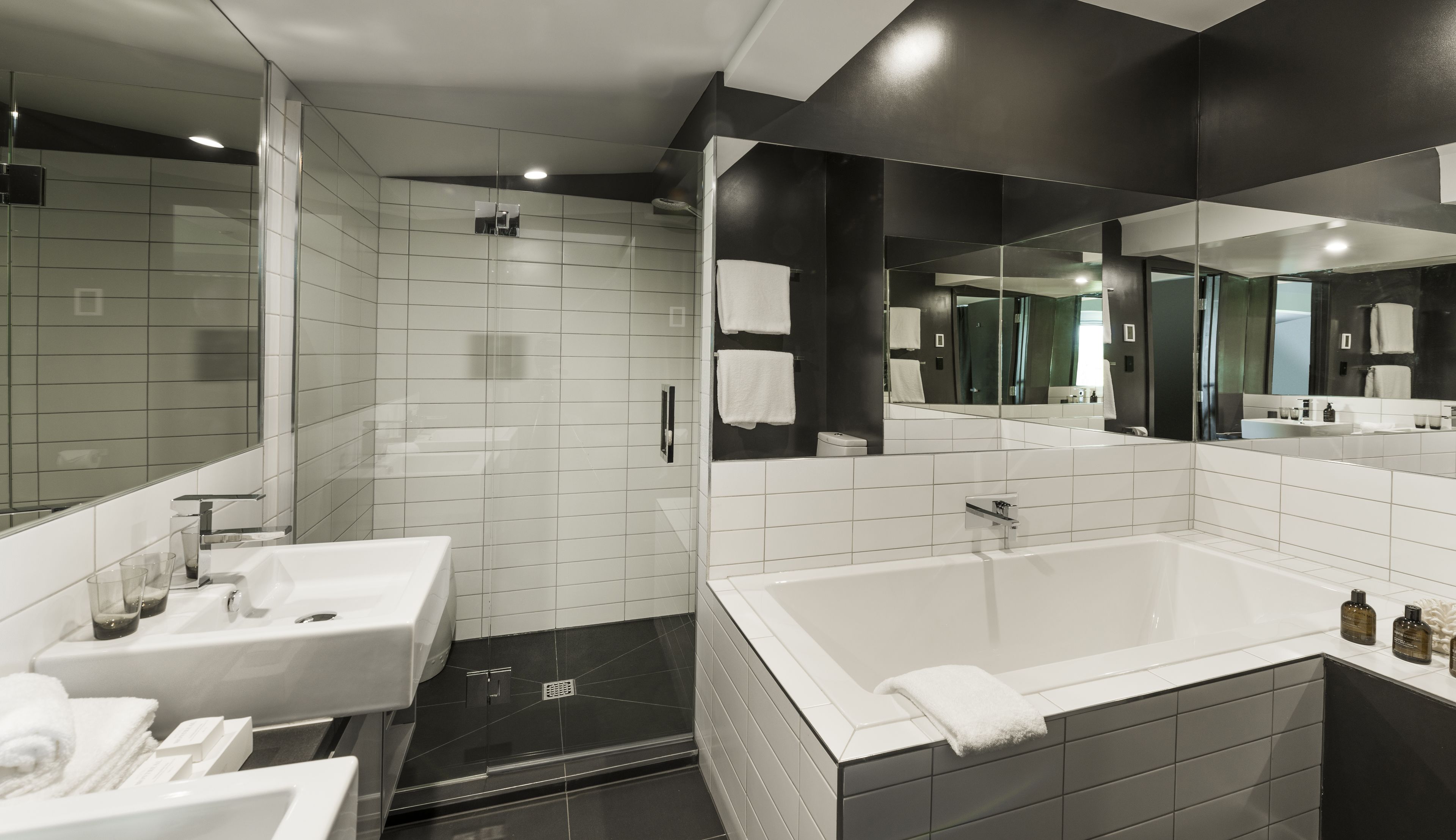 penthouse | bathroom | designer toiletries, hair dryer, bathrobes, slippers