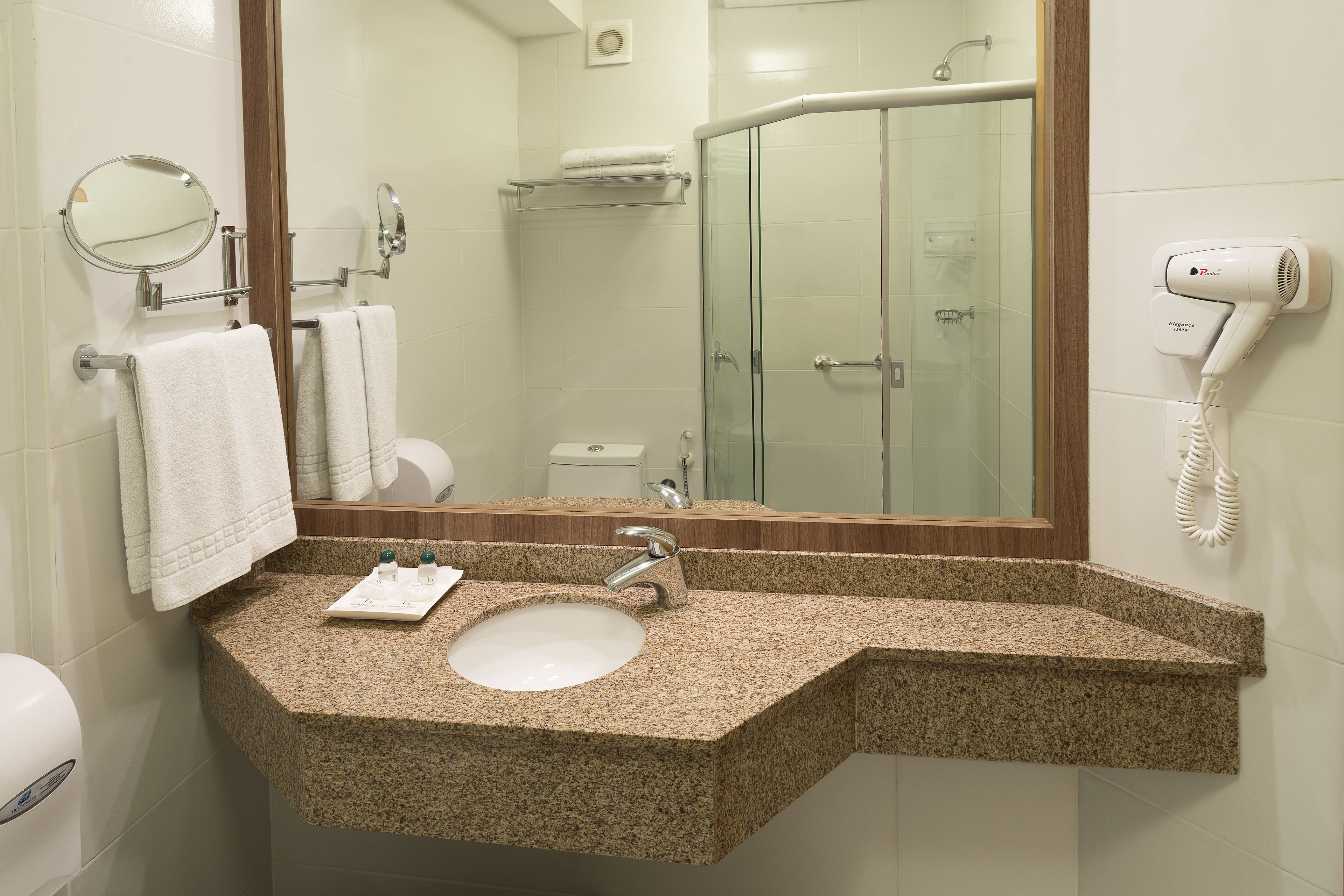 shower, free toiletries, hair dryer, towels