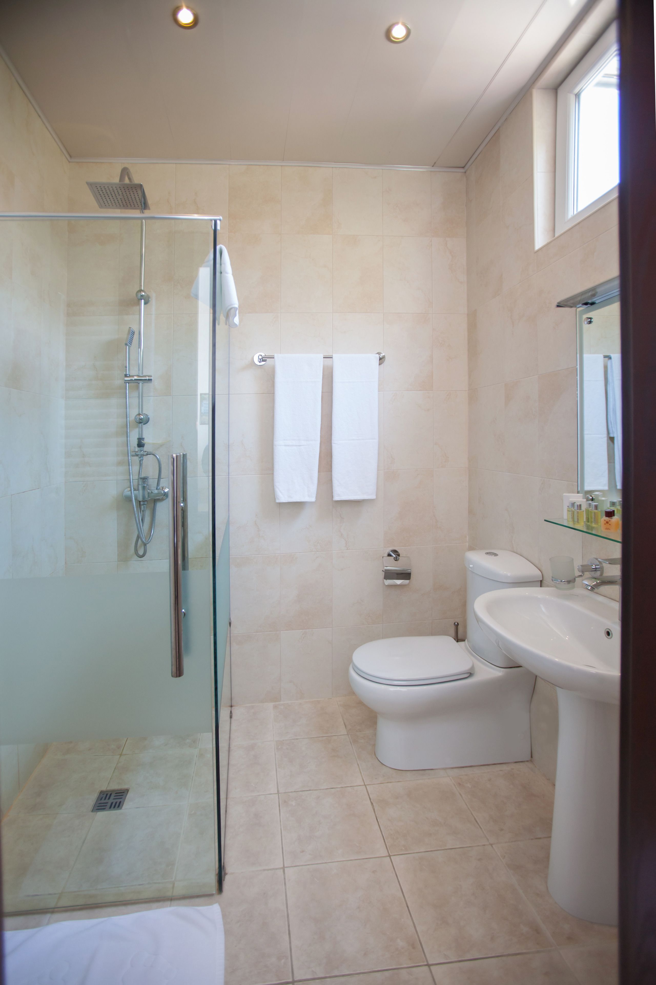 shower, free toiletries, towels