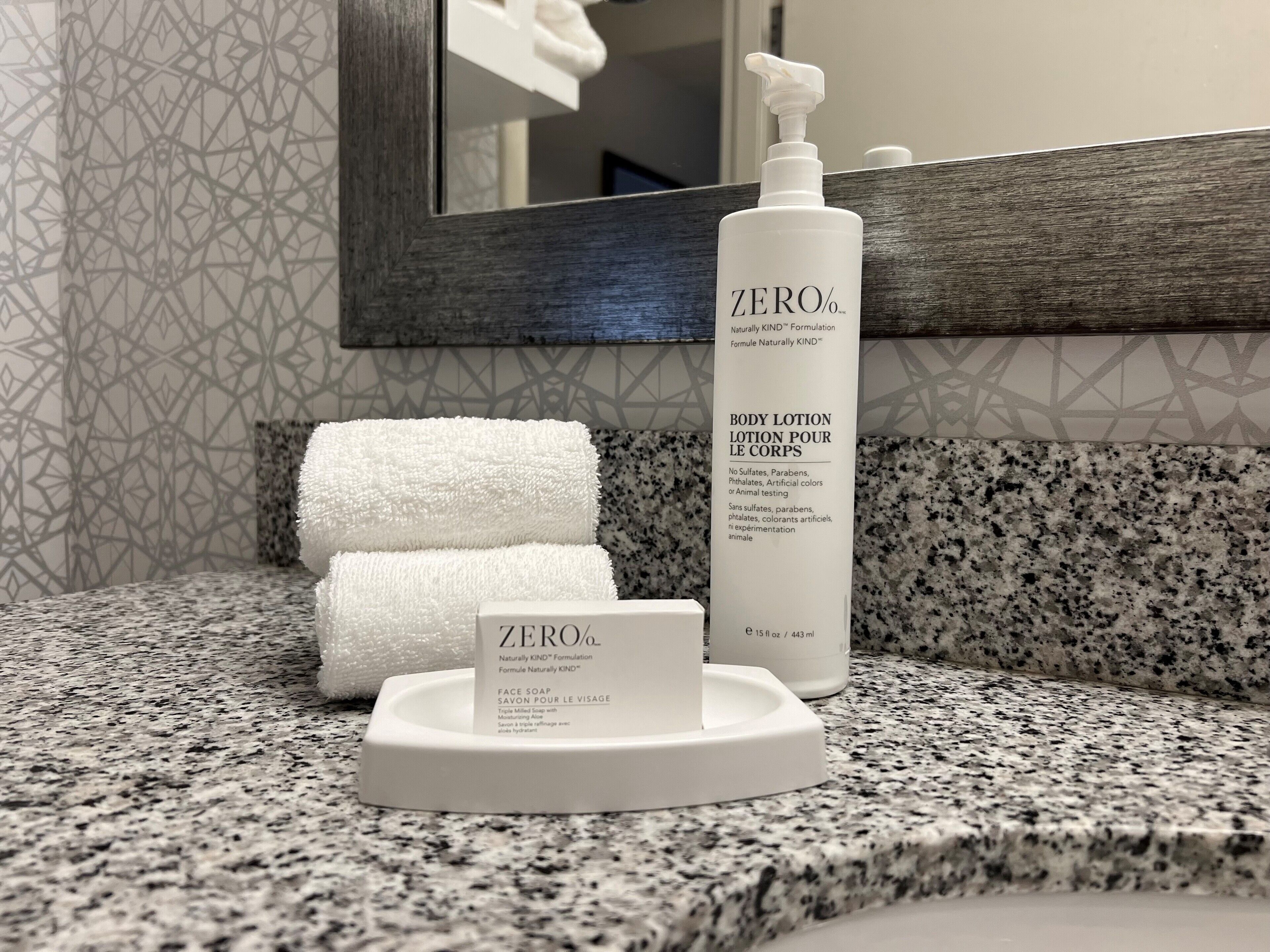 combined shower/bathtub, free toiletries, hair dryer, towels