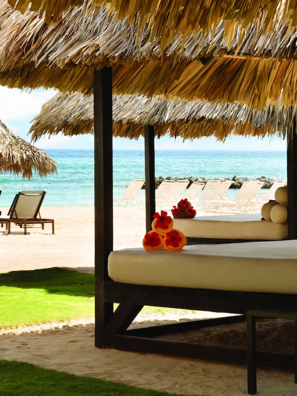 Private beach, white sand, sun loungers, beach umbrellas