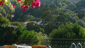 Een buitenzwembad, open van 08.30 uur tot 20.00 uur, en ligstoelen