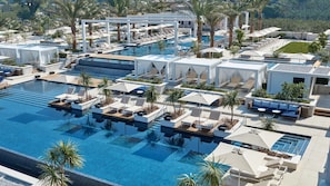 Indoor pool, seasonal outdoor pool, pool cabanas (surcharge)