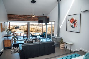 Televisión LCD, chimenea, reproductor de DVD