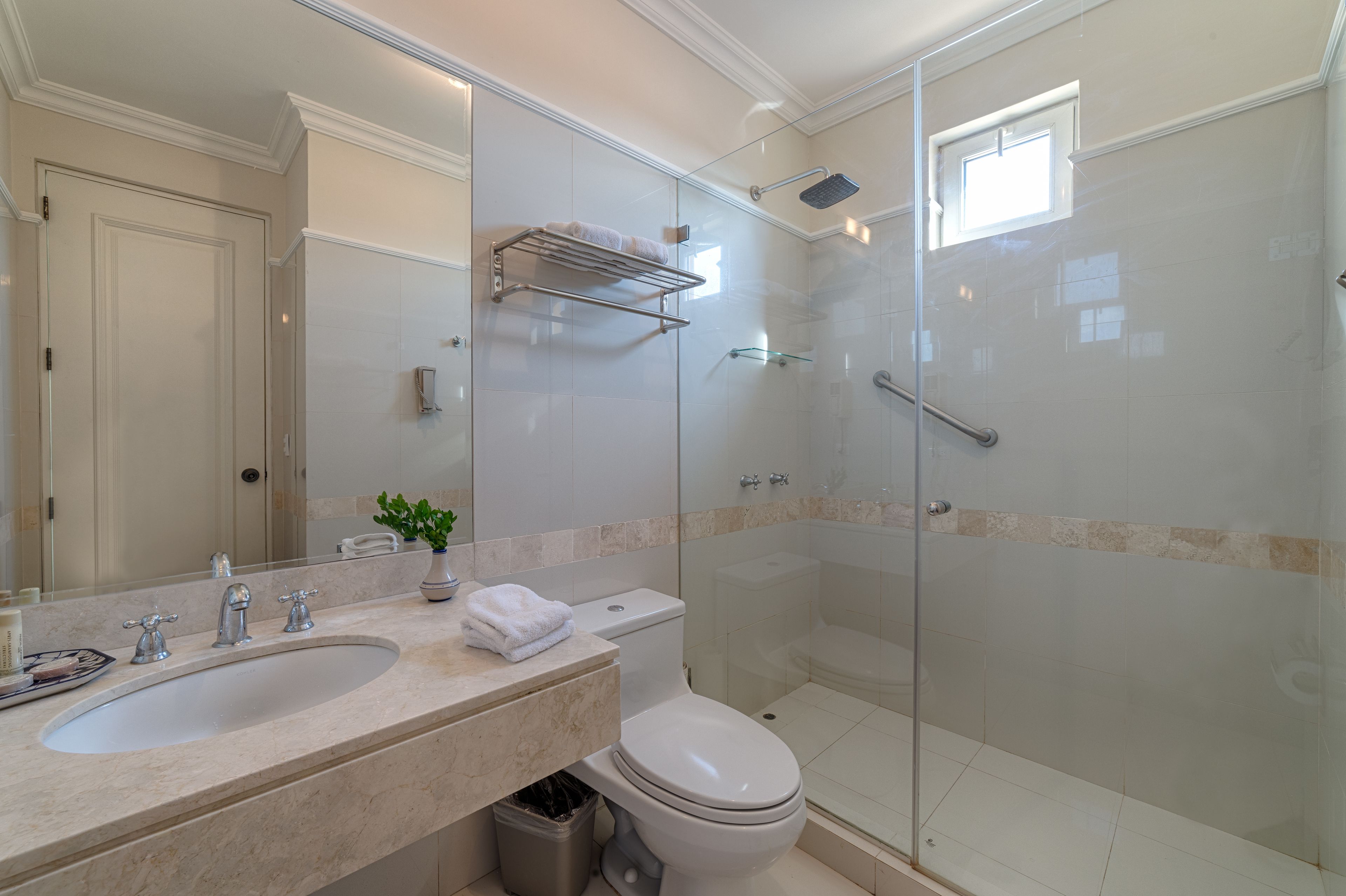 free toiletries, hair dryer, towels