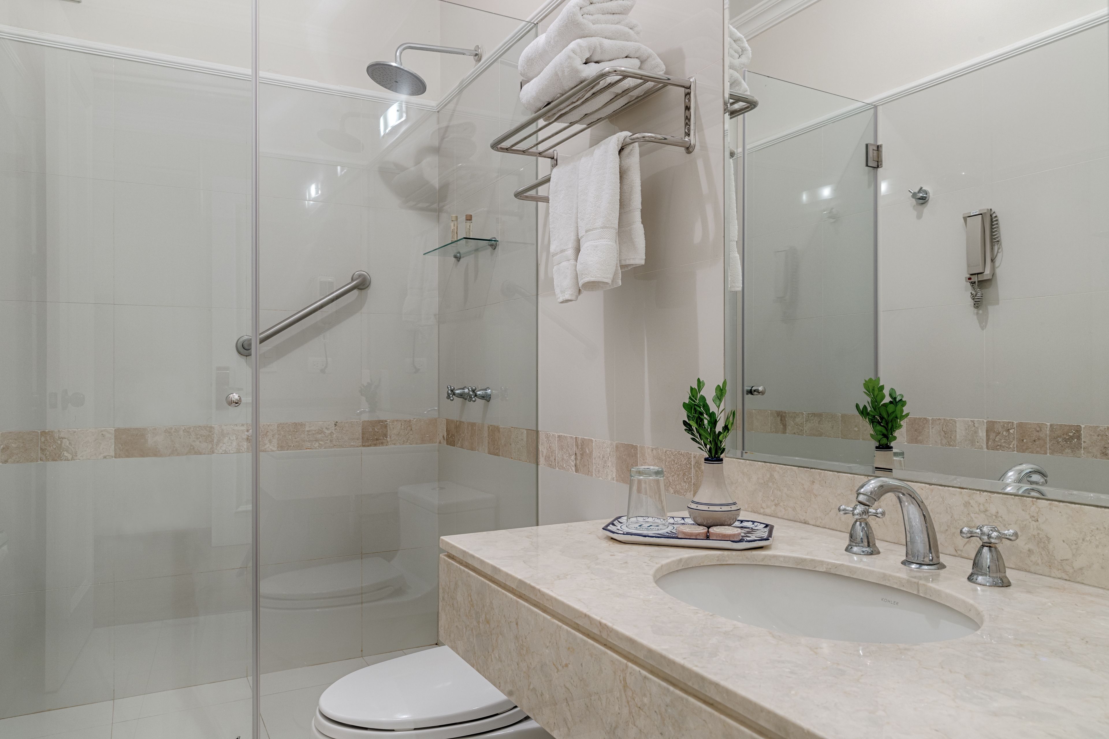 free toiletries, hair dryer, towels