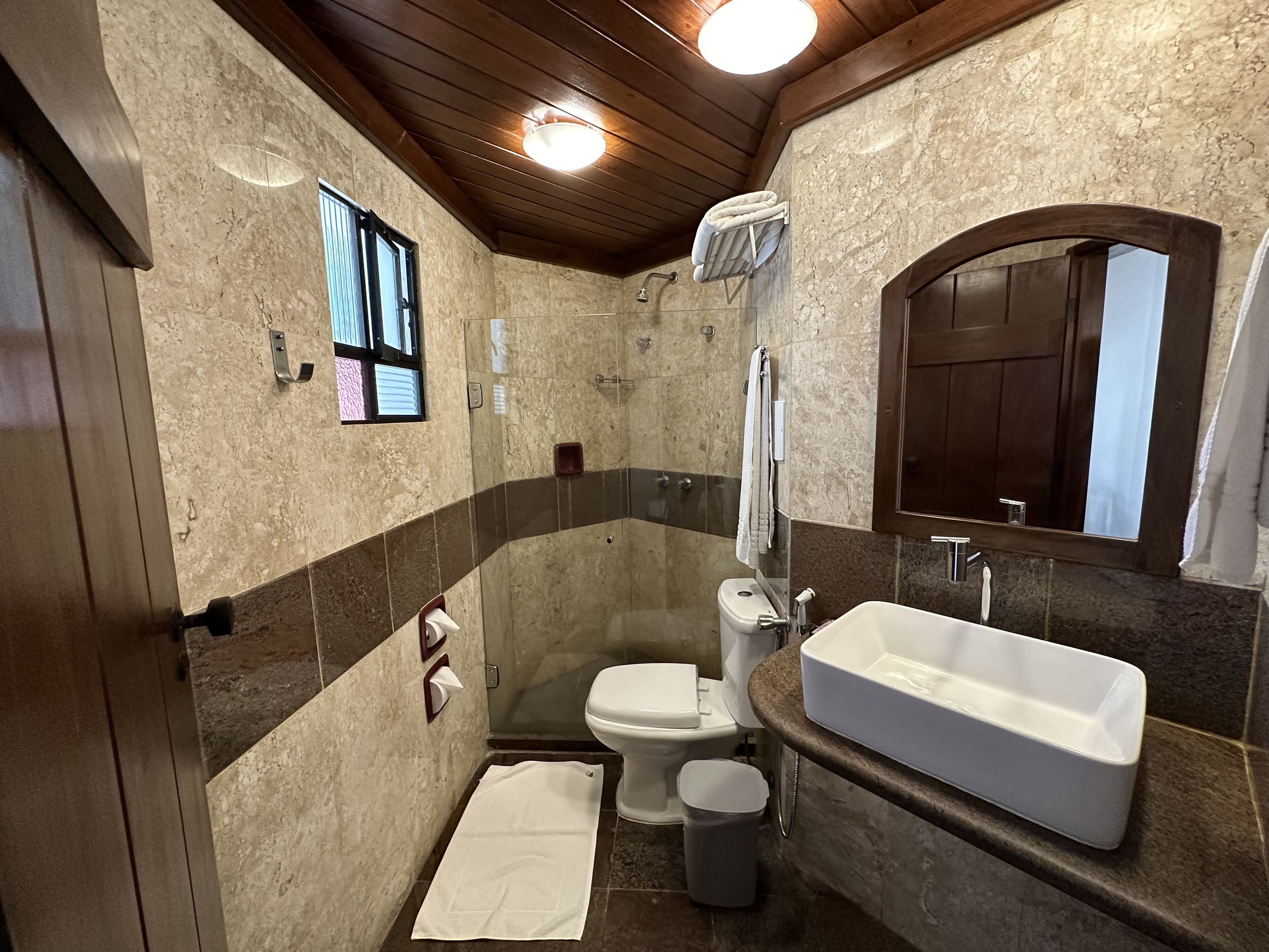 standard room | bathroom | shower, hair dryer, towels