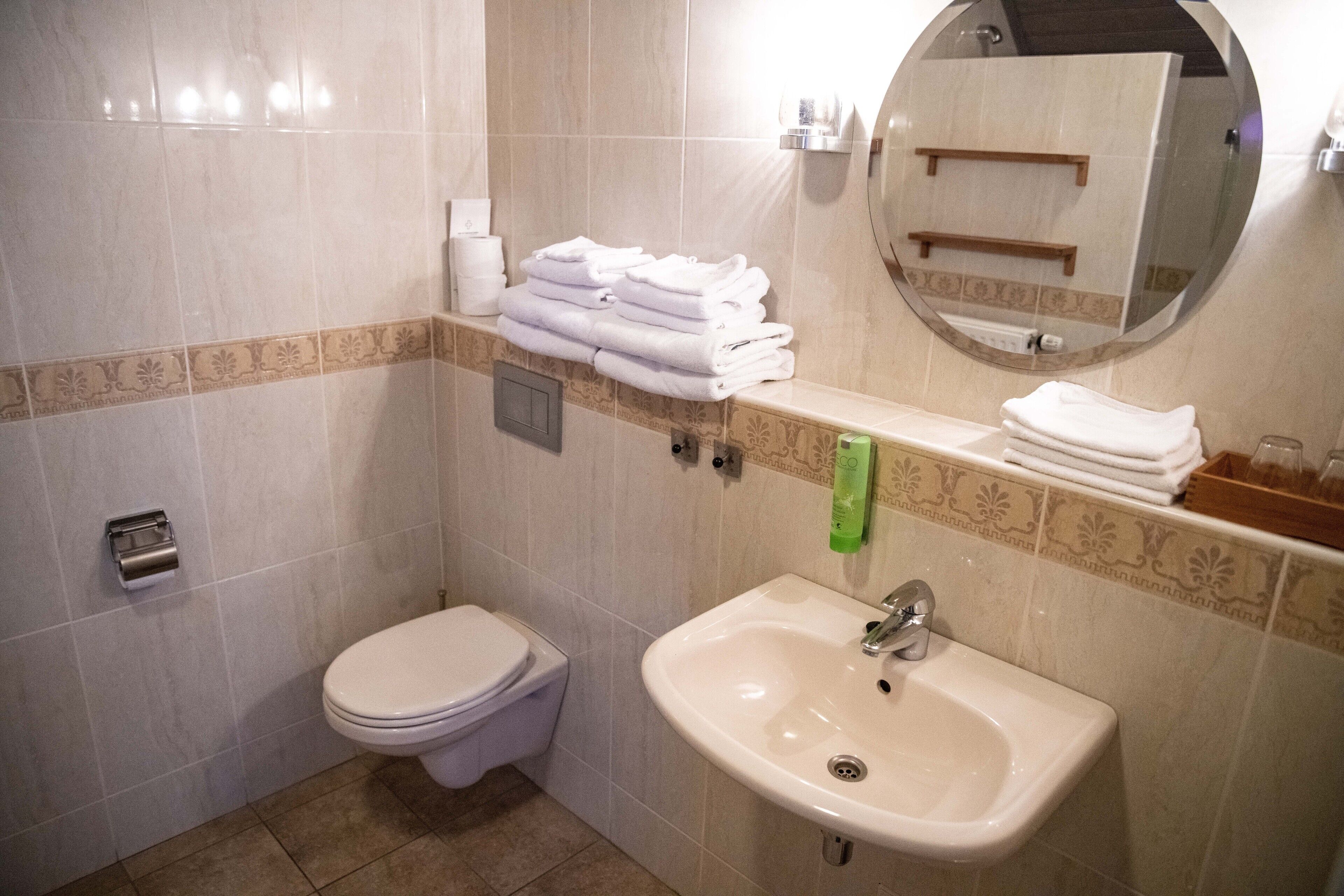 basic room | bathroom | hair dryer, towels