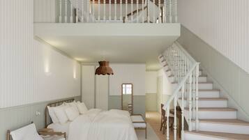 Premium vierpersoonskamer | Luxe beddengoed, een minibar, een kluis op de kamer, geluiddichte muren