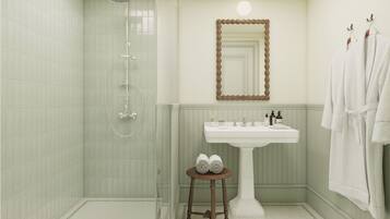 Deluxe Double Room | Bathroom | Free toiletries, hair dryer, bathrobes, towels