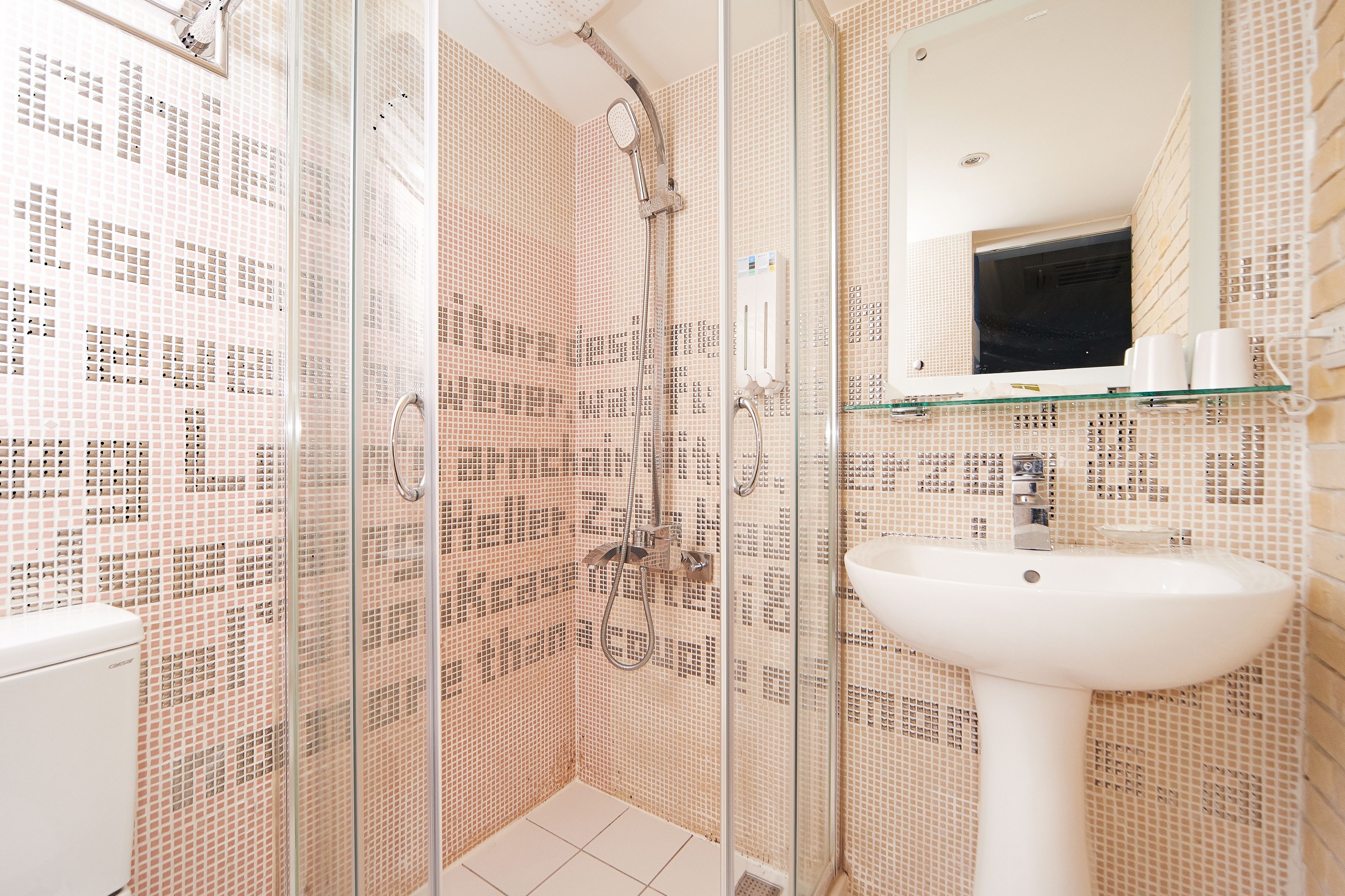 standard double room | bathroom | shower, rainfall showerhead, free toiletries, hair dryer