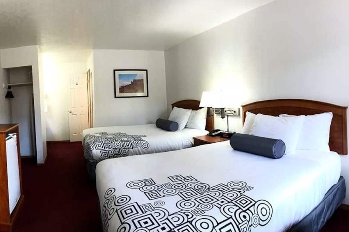 Double Room, 2 Queen Beds | Desk, blackout drapes, WiFi (free), bed sheets
