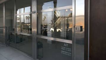 Secure entry point with keypad lock, located at 5 Rose Avenue, Venice, CA.